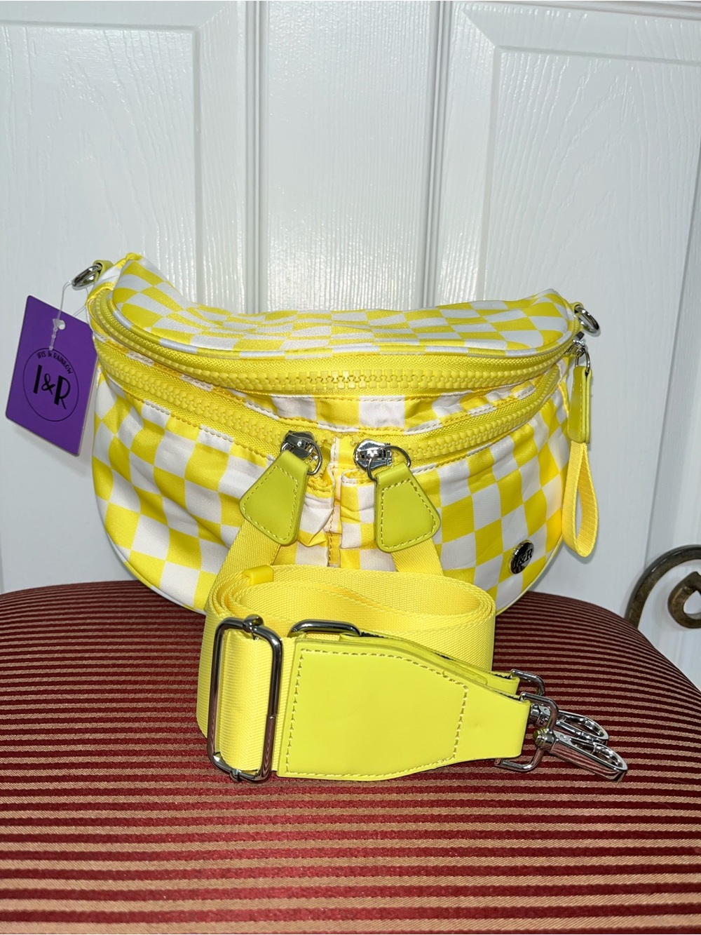 Iris & Rainbow Yellow and White Checkered Crossbody Bag